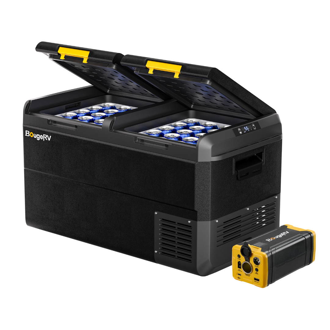 Product photo of BougeRV New CRS 79 Quart 12V Dual Zone Car Fridge Freezer