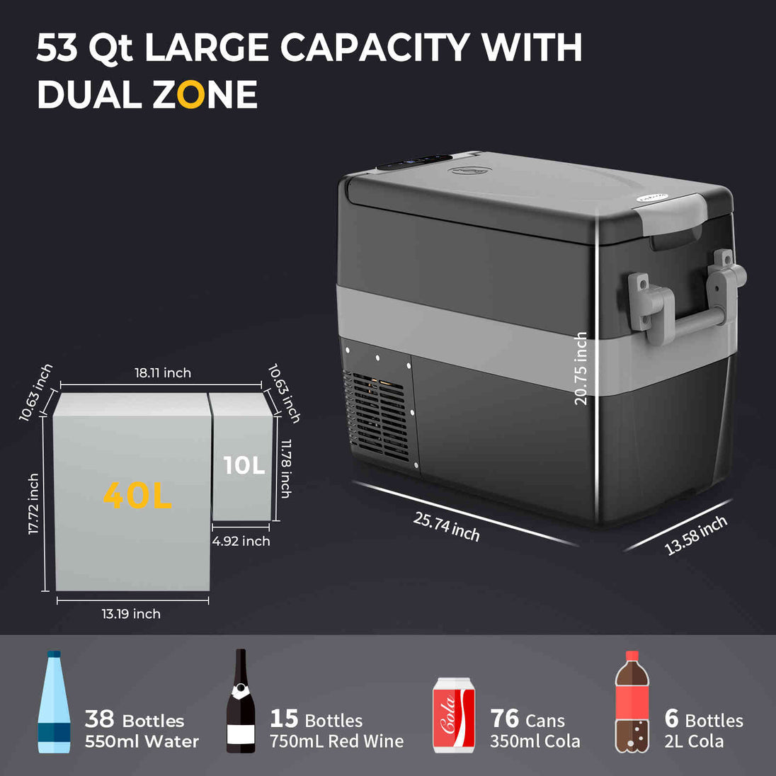 BougeRV 12V 53 Quart Portable Fridge Car Freezer Refurbished
