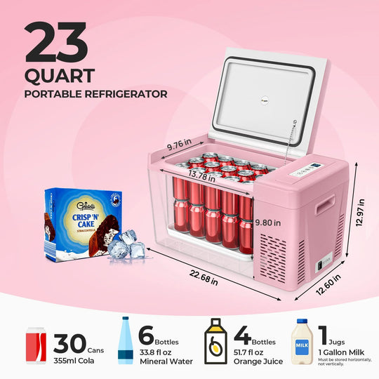 BougeRV pink mini fridge