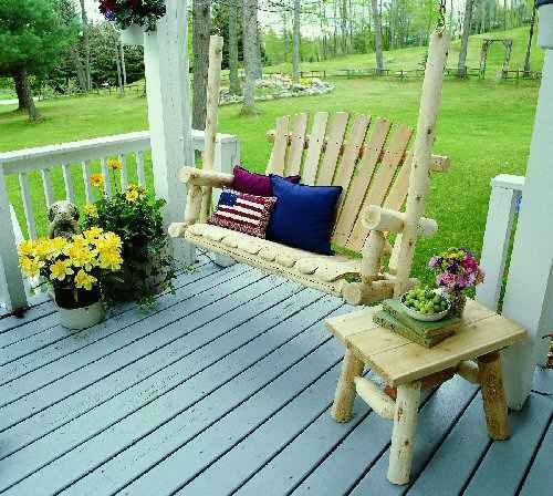 Lakeland Mills Cedar Log End Table with porch swing