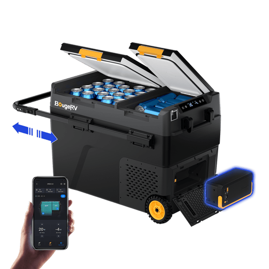 Product photo of BougeRV New CRD2 V2.0 52QT Dual Zone 12V Portable Fridge with 240Wh Battery - Fridge with Battery