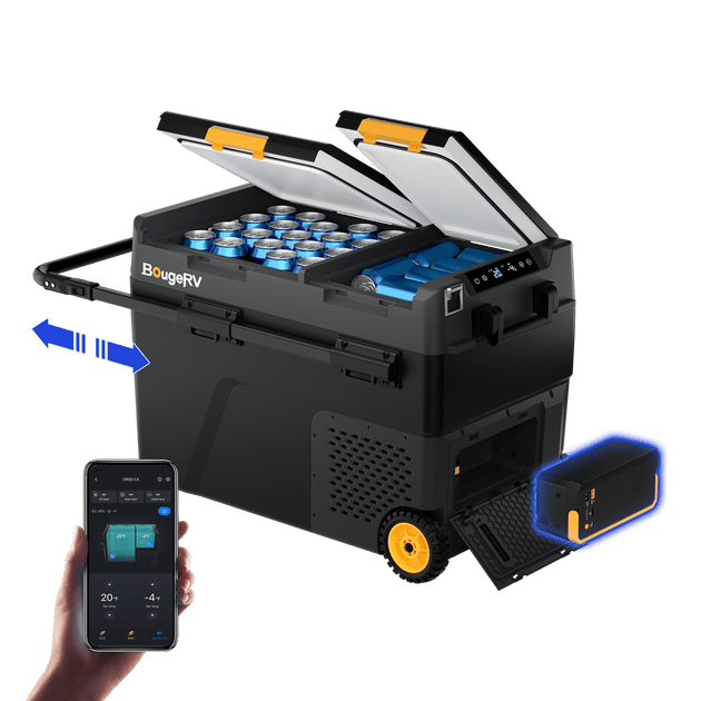 Product photo of BougeRV New CRD2 V2.0 52QT Dual Zone 12V Portable Fridge with 240Wh Battery - Fridge with Battery