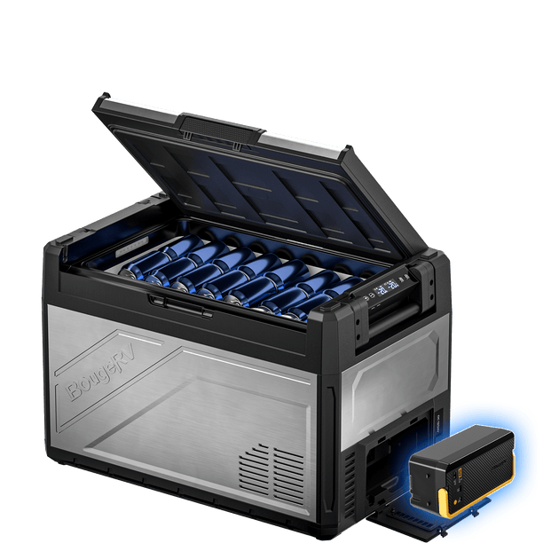 Product photo of BougeRV New Rocky V3.0 55QT Dual Zone 12V Car Fridge with 240Wh Battery