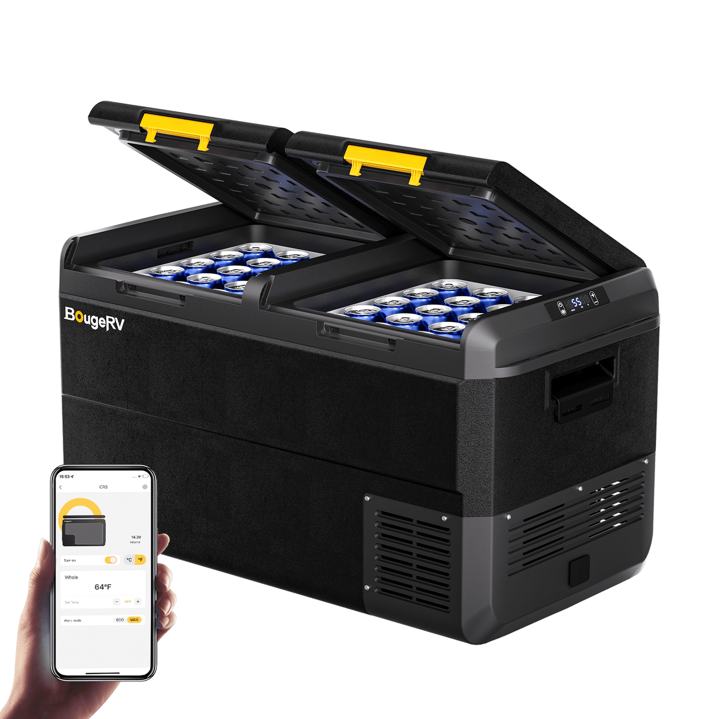 Product photo of BougeRV New CRS 79 Quart 12V Dual Zone Car Fridge Freezer