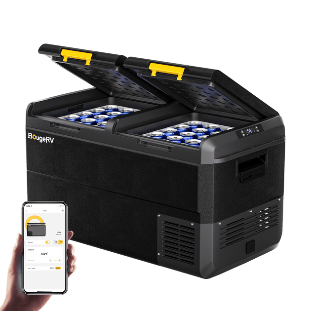 Product photo of BougeRV New CRS 79 Quart 12V Dual Zone Car Fridge Freezer