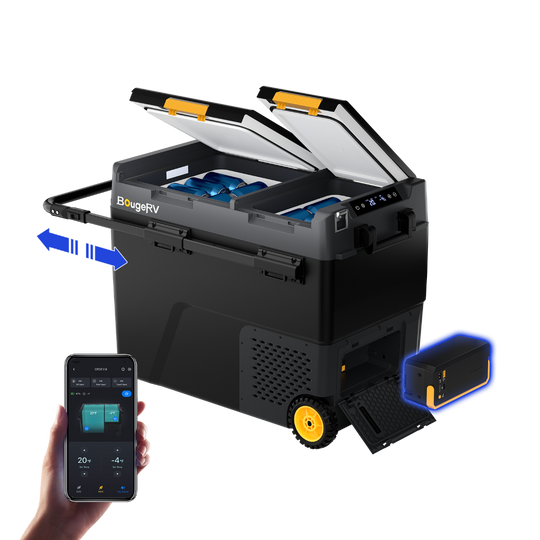 Product photo of BougeRV New CRD2 V2.0 61QT Dual Zone 12V Portable Fridge with 240Wh Battery