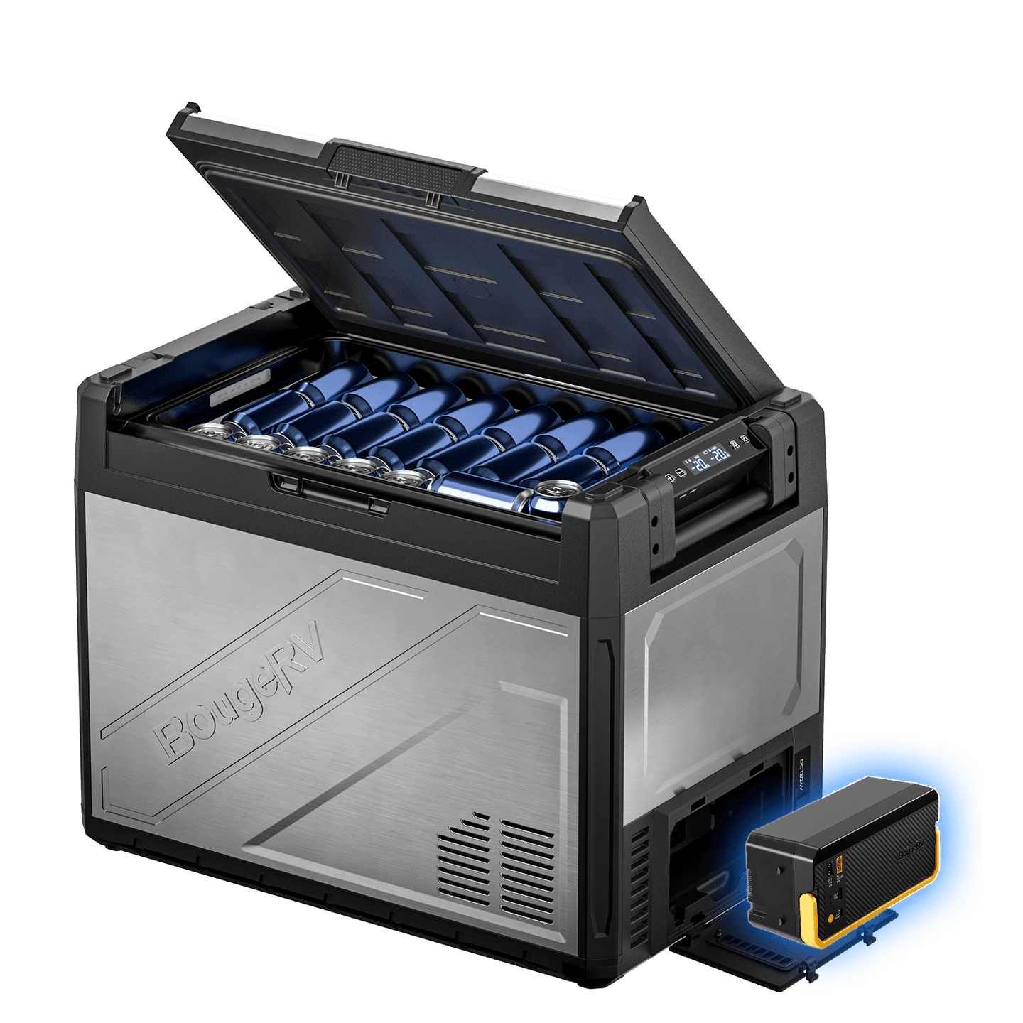 Product photo of BougeRV New Rocky V3.0 69QT Dual Zone 12V Car Fridge - Fridge with Battery