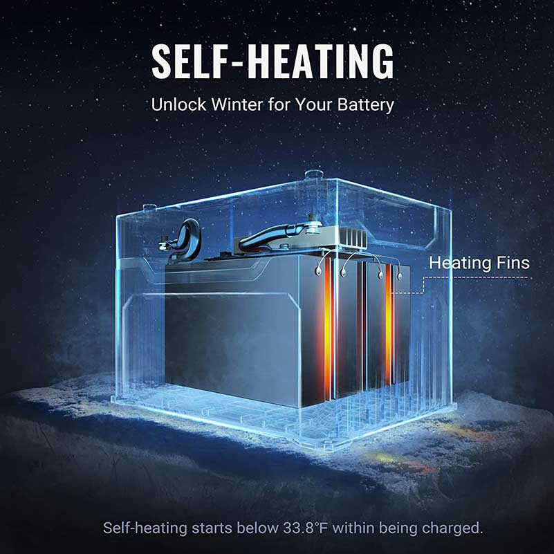 Product photo of BougeRV 12V 1280Wh/100Ah Self-Heating LiFePO4 Battery