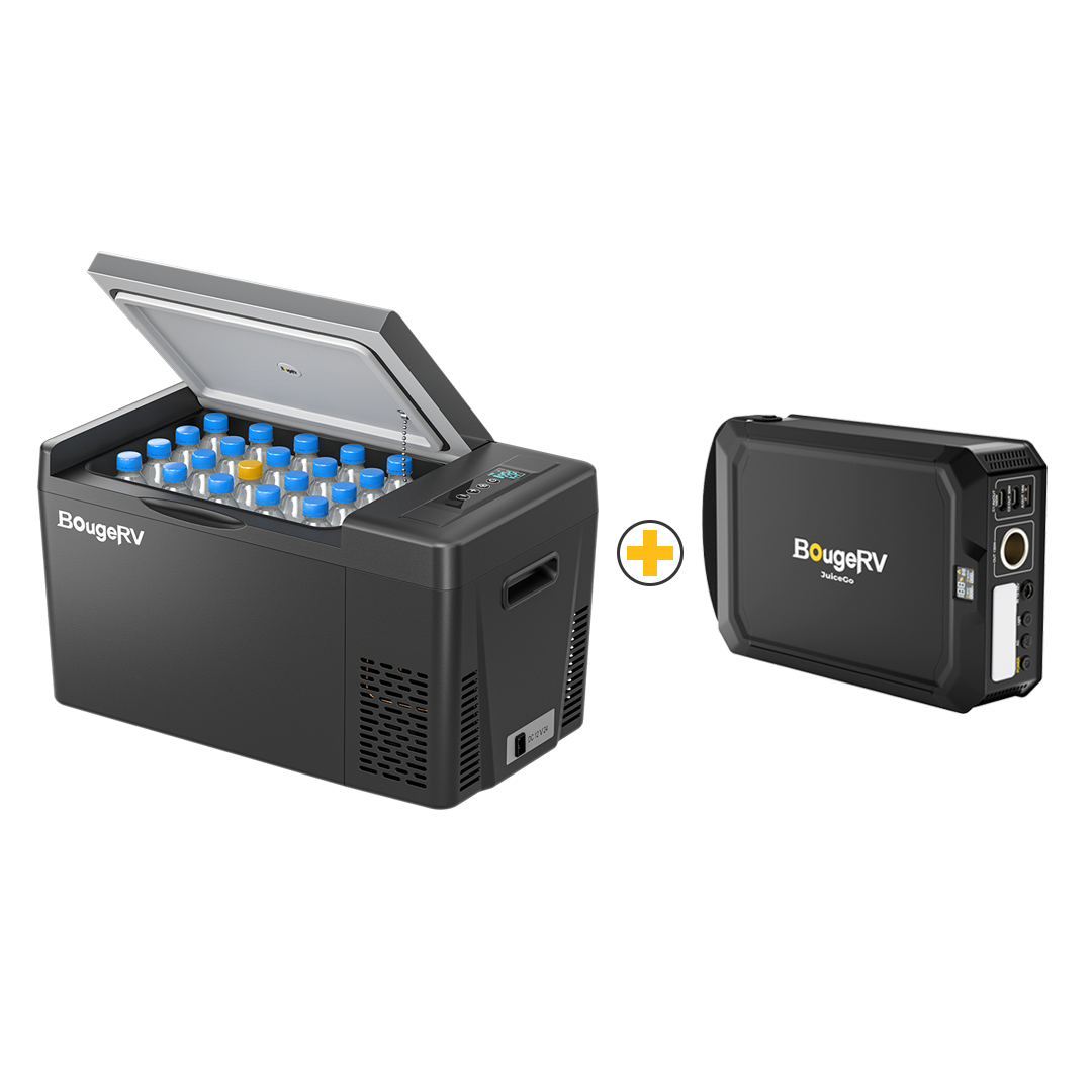 BougeRV 12V 23QT Refrigerator Black with JuiceGo 240Wh Portable Power Station