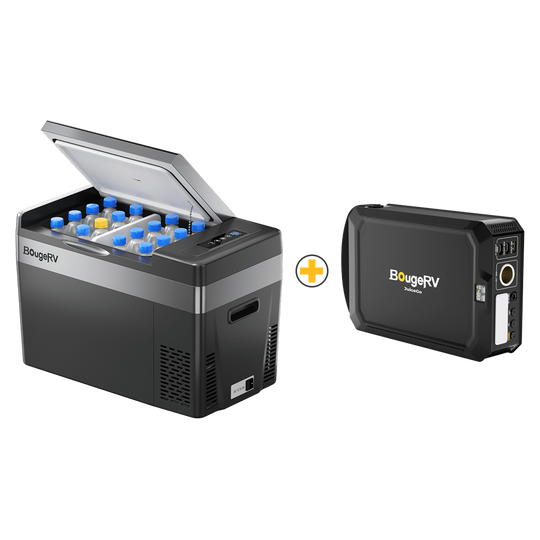 BougeRV 12V Refrigerator Black with JuiceGo 240Wh Portable Power Station