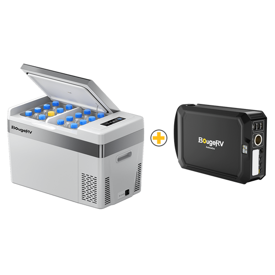 BougeRV 12V Refrigerator with JuiceGo 240Wh Portable Power Station - White