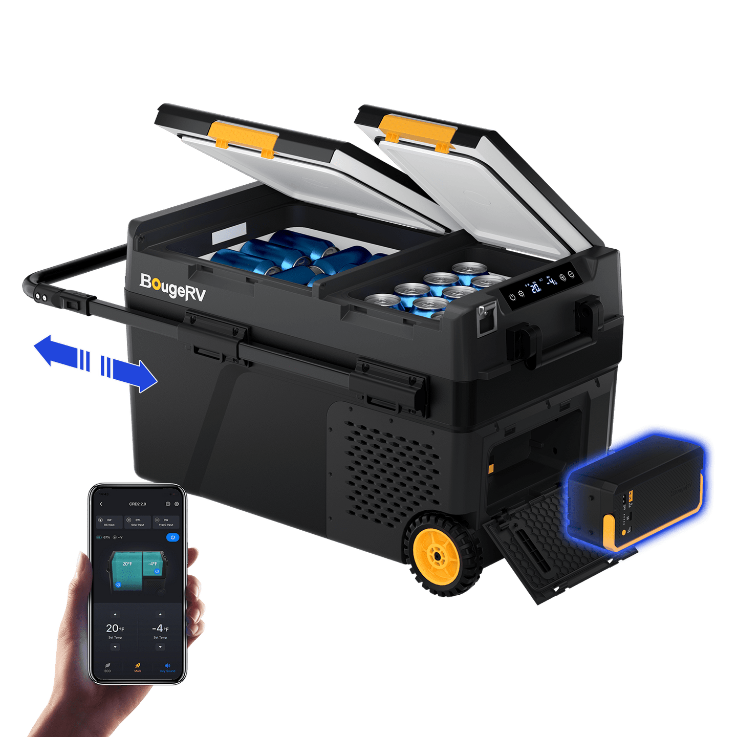 Product photo of BougeRV New CRD2 V2.0 43QT Dual Zone 12V Portable Fridge with 240Wh Battery