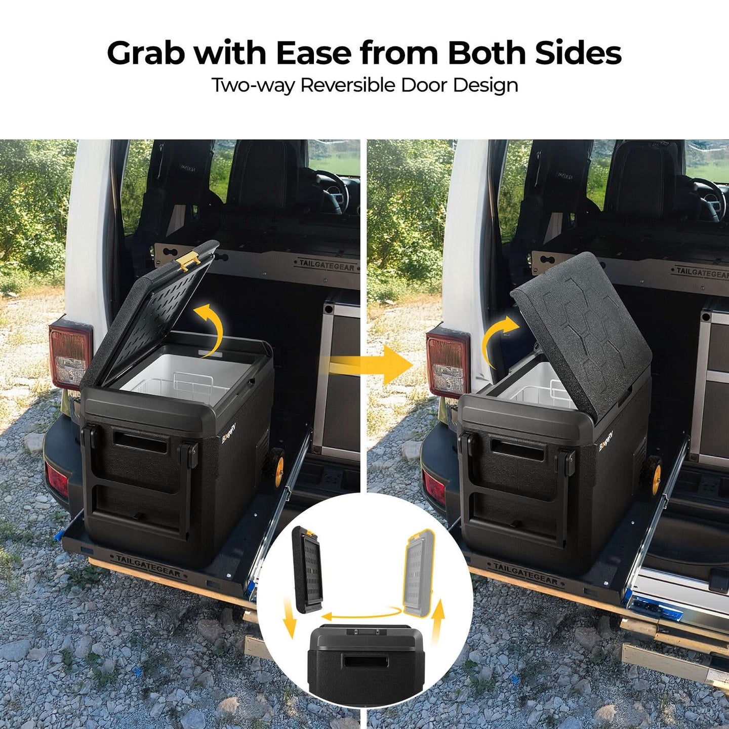 CRS portable car fridge door design