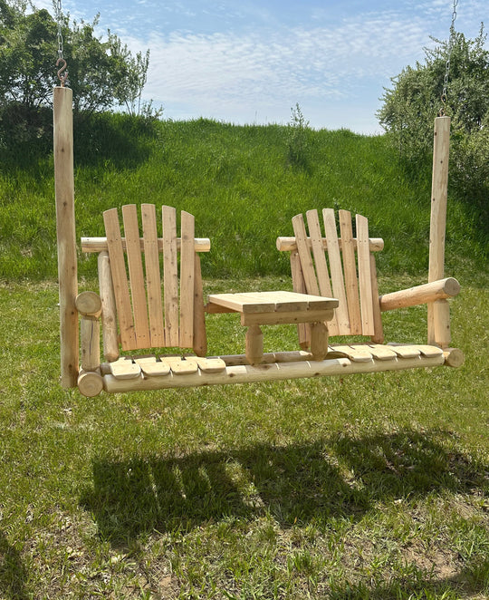 Lakeland Mills Cedar Log Tete-A-Tete Porch Swing - detail