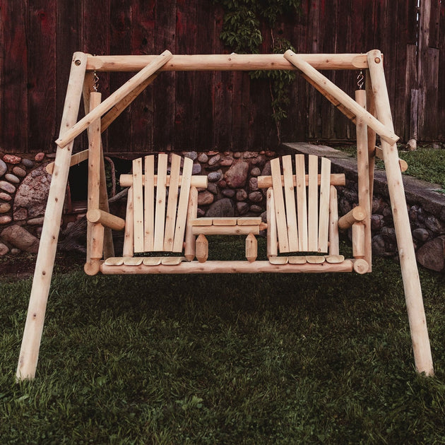 Lakeland Mills Cedar Log Tete-A-Tete Yard Swing