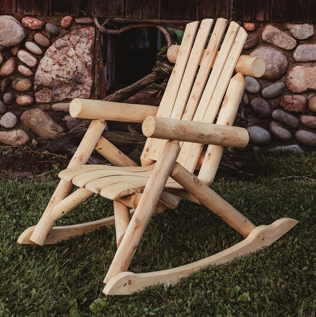 Lakeland Mills Cedar Log Rocking Chair - side view