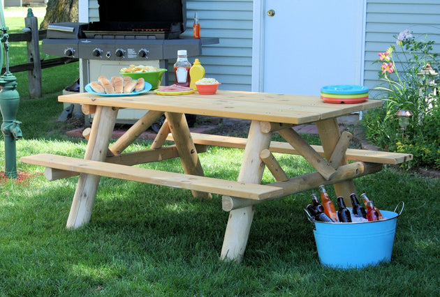 Lakeland Mills 5ft Log Picnic Table with Attached Benches