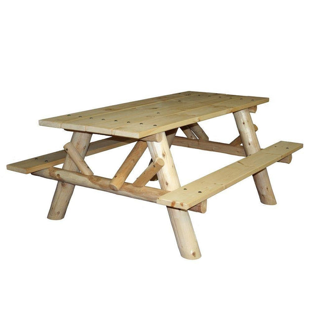Lakeland Mills 6ft Log Picnic Table with Attached Benches