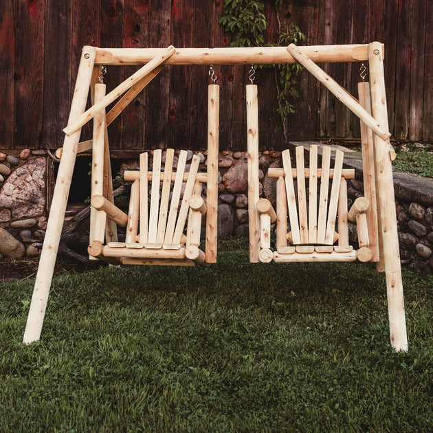 Lakeland Mills Cedar Log Double Chair Swing