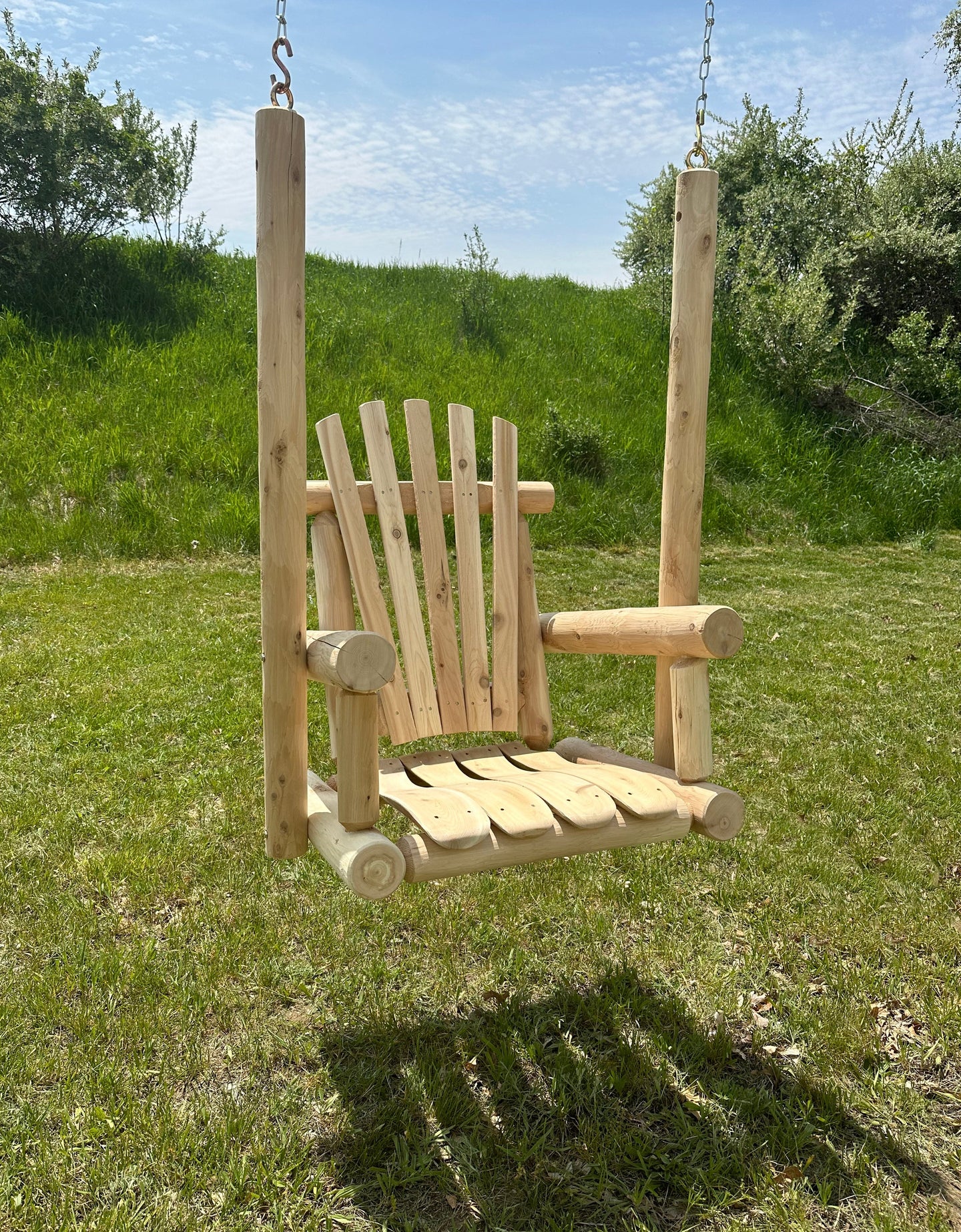 Lakeland Mills Cedar Log Single Chair Porch Swing - detail