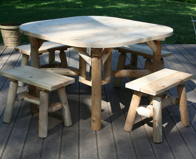 Lakeland Mills Cedar Log 47 inch Roundabout Table with 4 Benches