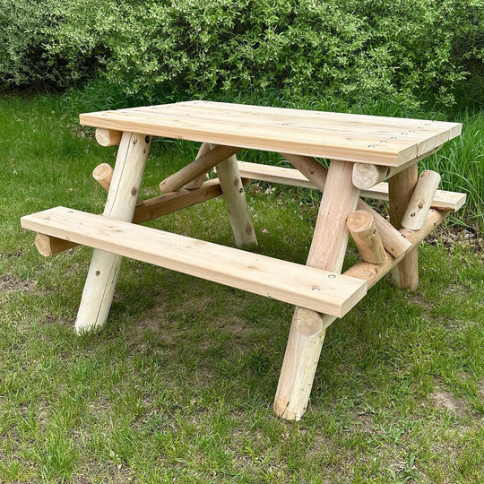 Lakeland Mills 4ft Log Picnic Table with Attached Benches
