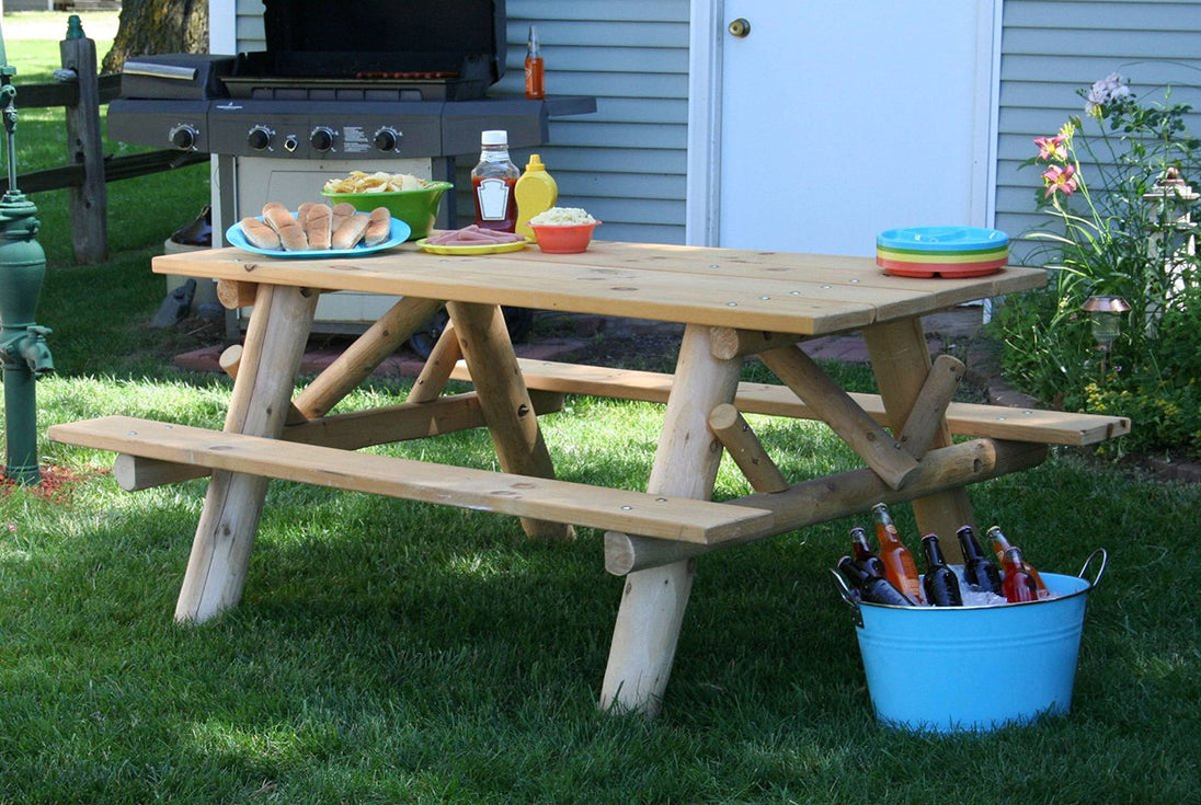 Lakeland Mills 6ft Log Picnic Table with Attached Benches - detail