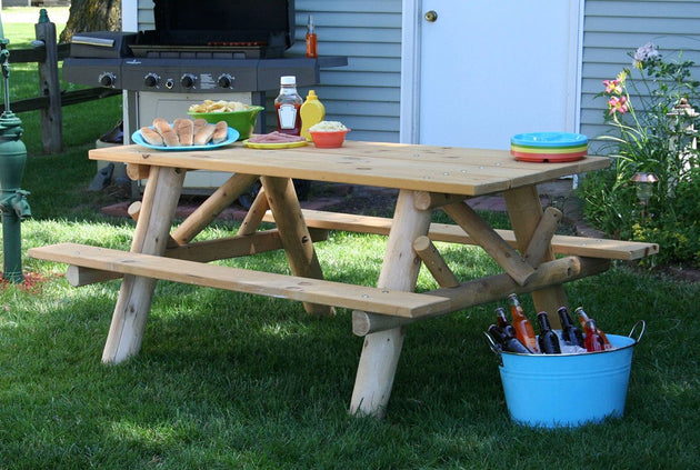 Lakeland Mills 6ft Log Picnic Table with Attached Benches - detail
