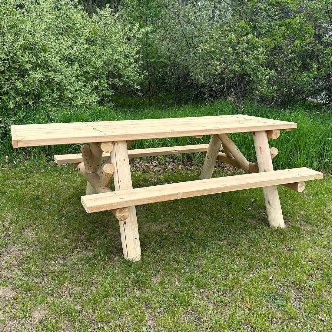 Lakeland Mills 6ft ADA Log Picnic Table with Attached Benches