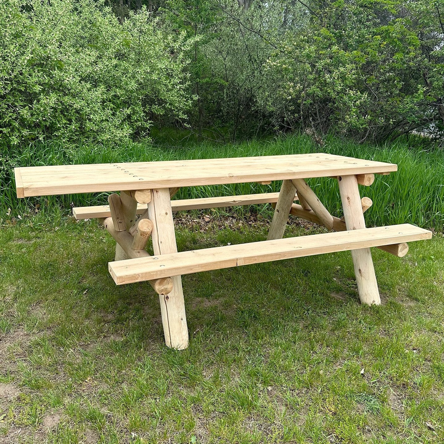 Lakeland Mills 6ft ADA Log Picnic Table with Attached Benches
