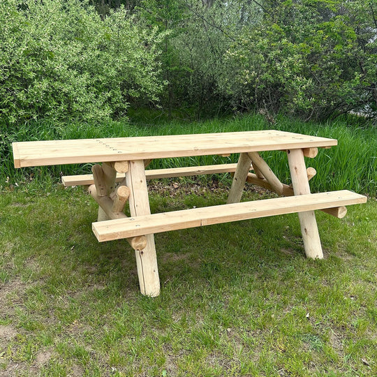Lakeland Mills 6ft ADA Log Picnic Table with Attached Benches