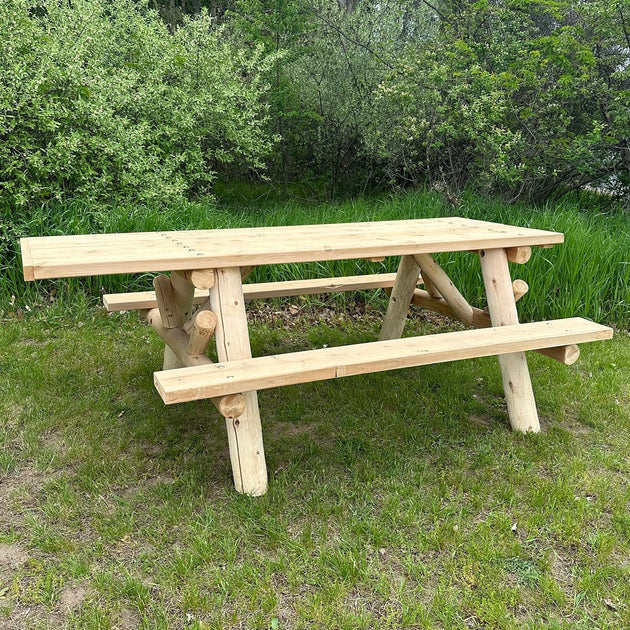 Lakeland Mills 6ft ADA Log Picnic Table with Attached Benches
