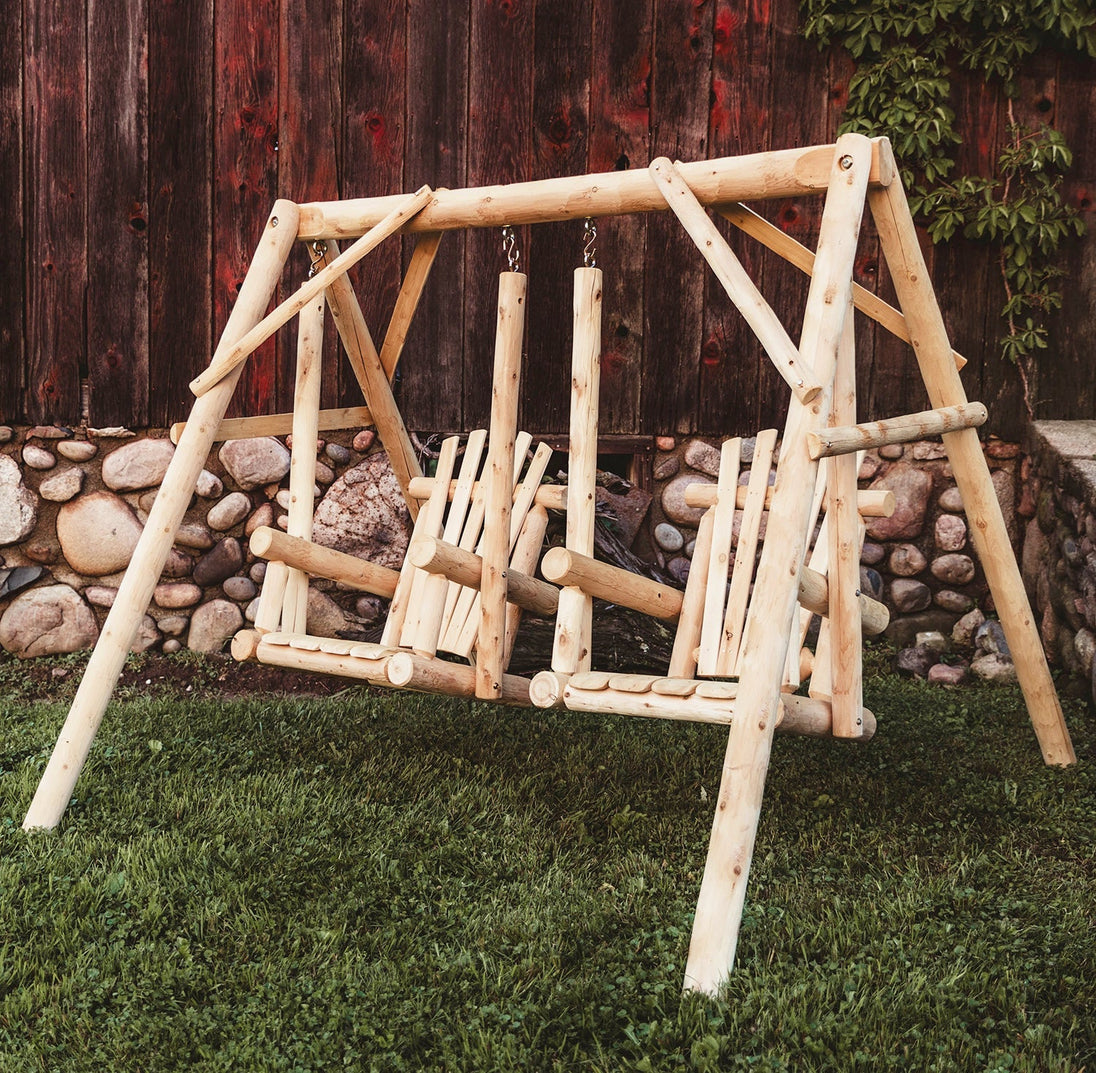 Lakeland Mills Cedar Log Double Chair Swing - detail