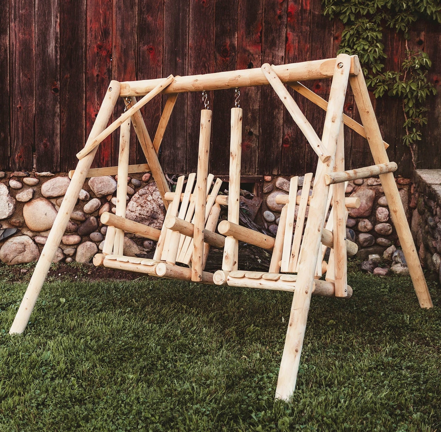 Lakeland Mills Cedar Log Double Chair Swing - detail