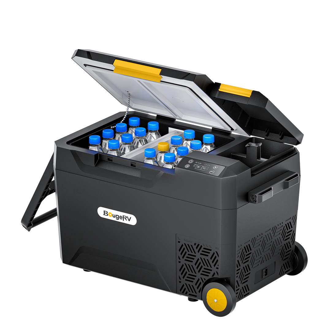 A battery-powered insulated dual-zone portable fridge by BougeRV