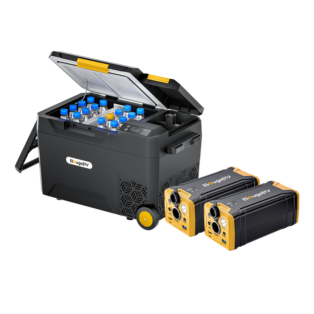 BougeRV CRX2 portable fridge with two batteries