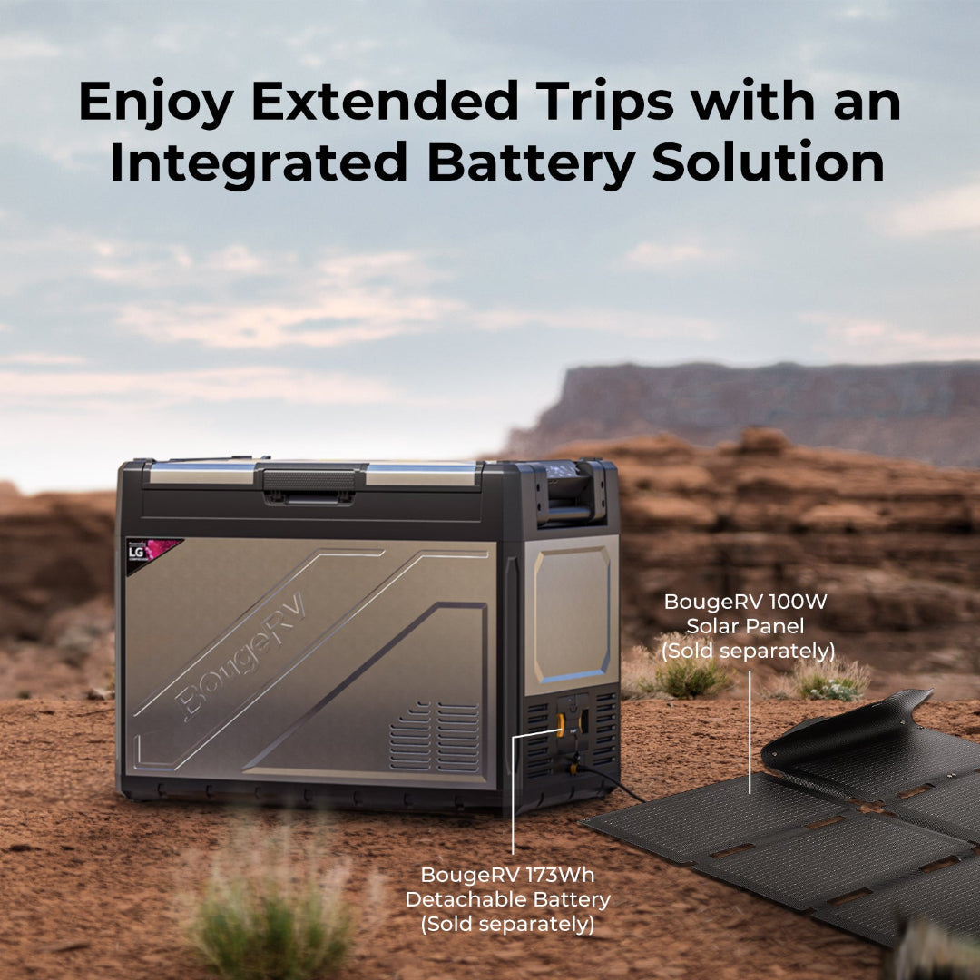 BougeRV battery powered fridge freezer with solar panel