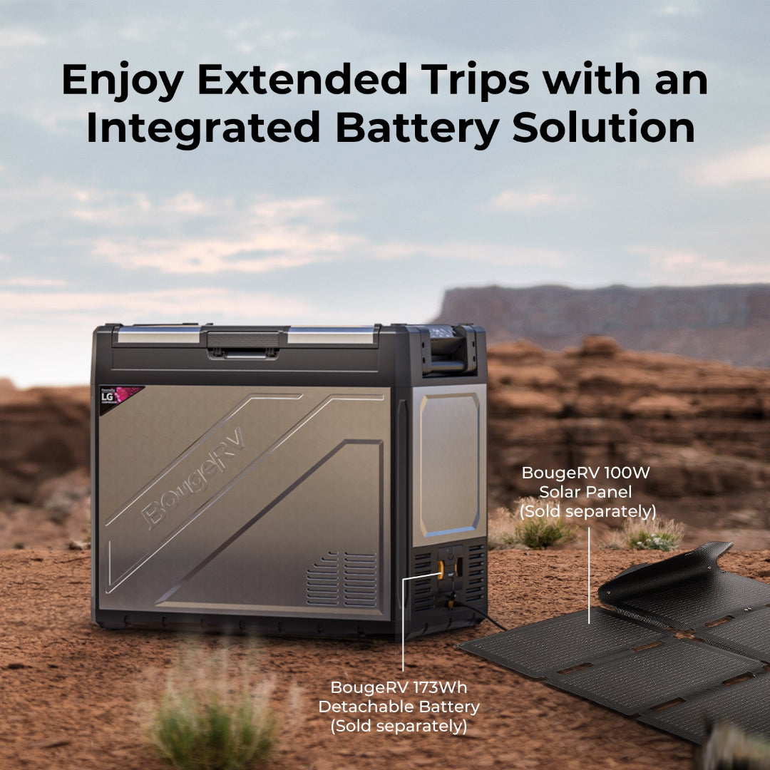 Portable battery power fridge with solar panel