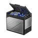 A silver BougeRV Rocky 81QT Dual Zone 12V Portable Fridge with a digital display, front-mounted handle, and vent-like features on the exterior.
