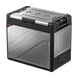 A silver BougeRV Rocky 81QT Dual Zone 12V Portable Fridge with a digital display, front-mounted handle, and vent-like features on the exterior.