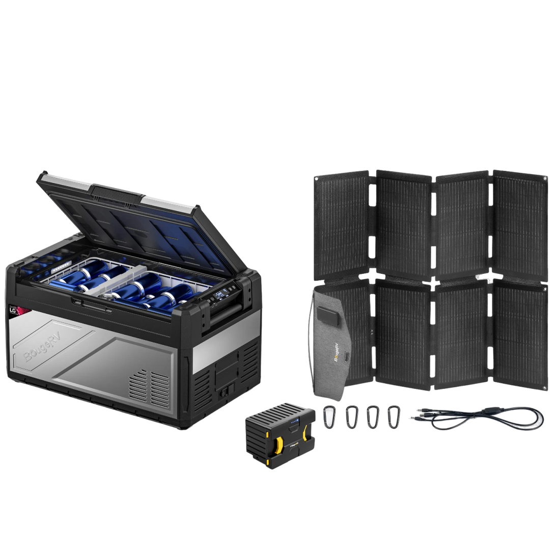 Product photo of BougeRV Rocky V2.0 41QT Dual Zone 12V Portable Fridge - Solar Kit