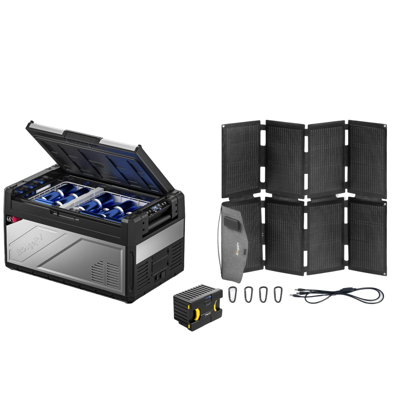 Product photo of BougeRV Rocky V2.0 41QT Dual Zone 12V Portable Fridge - Solar Kit
