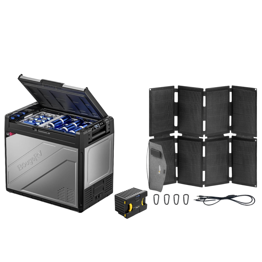 Product photo of BougeRV Rocky V2.0 81QT Dual Zone 12V Portable Fridge - Solar-Powered Fridge Kit