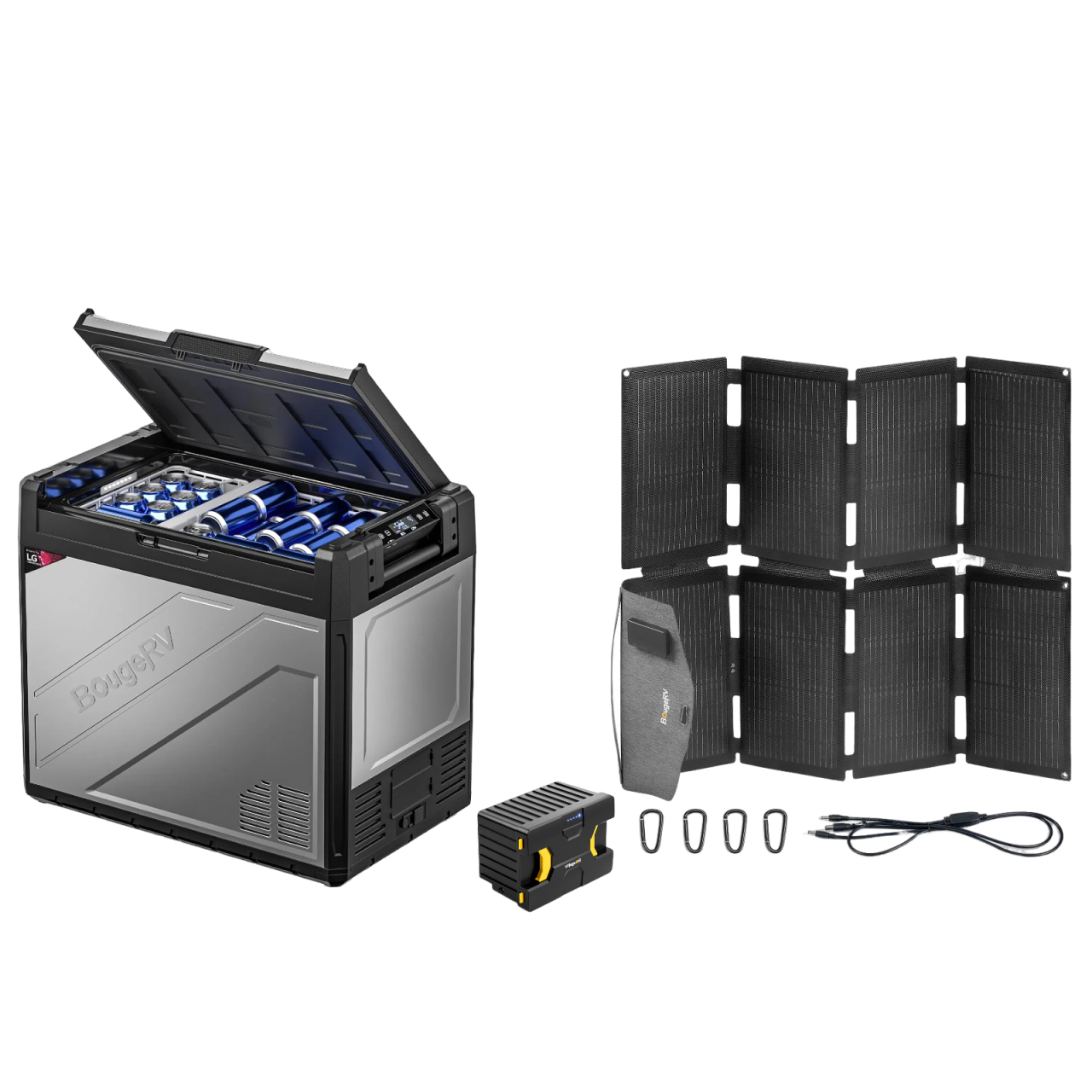 Product photo of BougeRV Rocky V2.0 81QT Dual Zone 12V Portable Fridge - Solar-Powered Fridge Kit