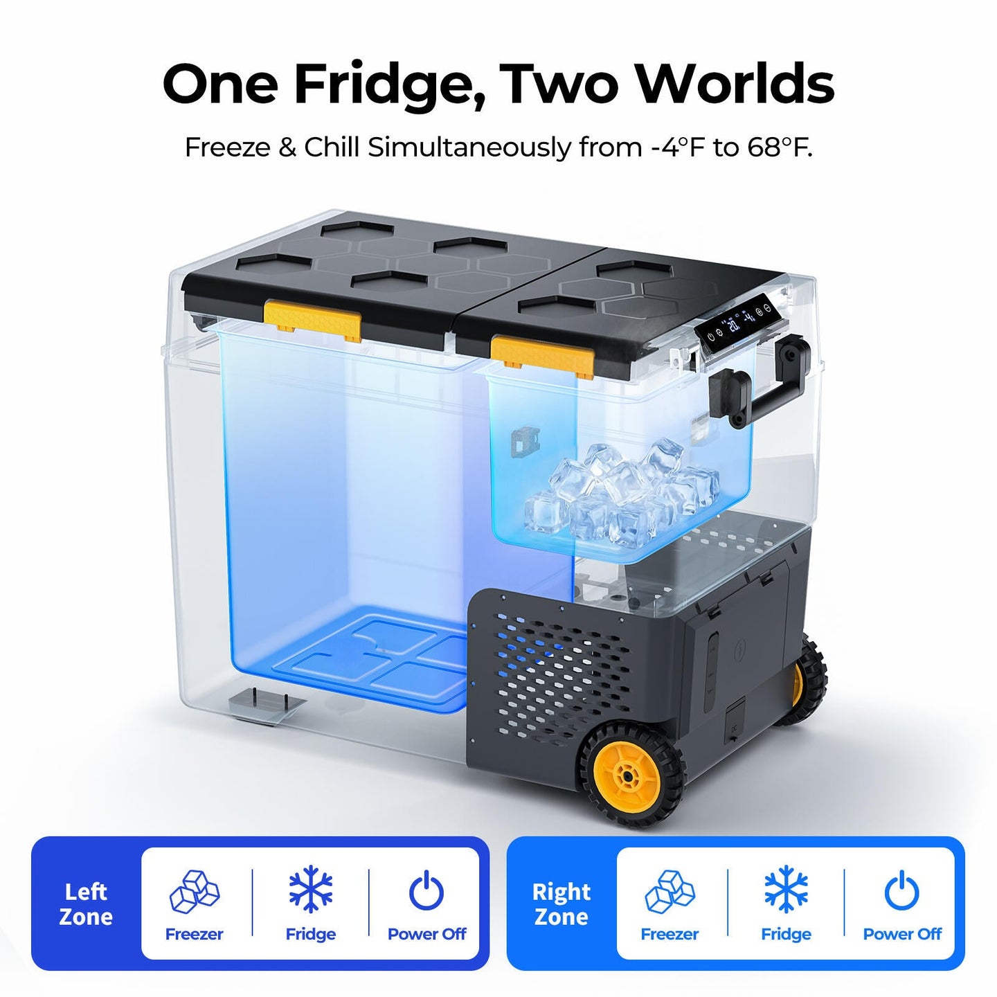 Product photo of BougeRV New CRD2 V2.0 61QT Dual Zone 12V Portable Fridge with 240Wh Battery
