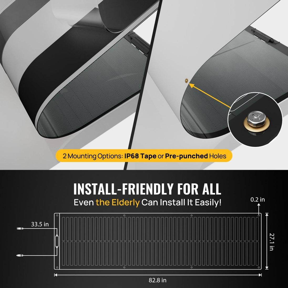 Product photo of BougeRV 12V 200W ShadePower Yuma CIGS Flexible Solar System Kit (Punched)