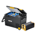 Portable refrigerator with wheels and a power station