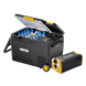 Portable refrigerator with wheels and a power station