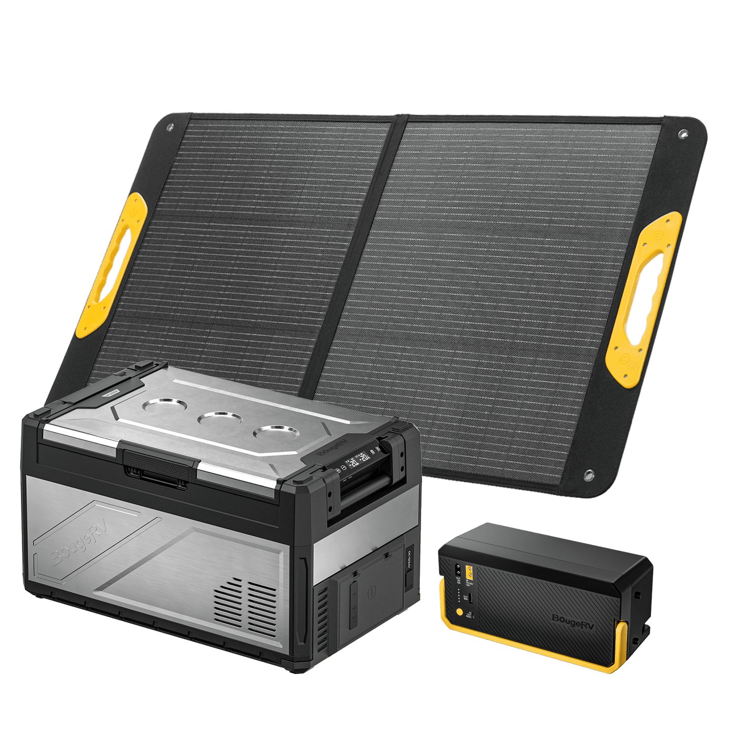 Product photo of BougeRV New Rocky V3.0 41QT Dual Zone 12V Car Fridge - 100W Solar Kit