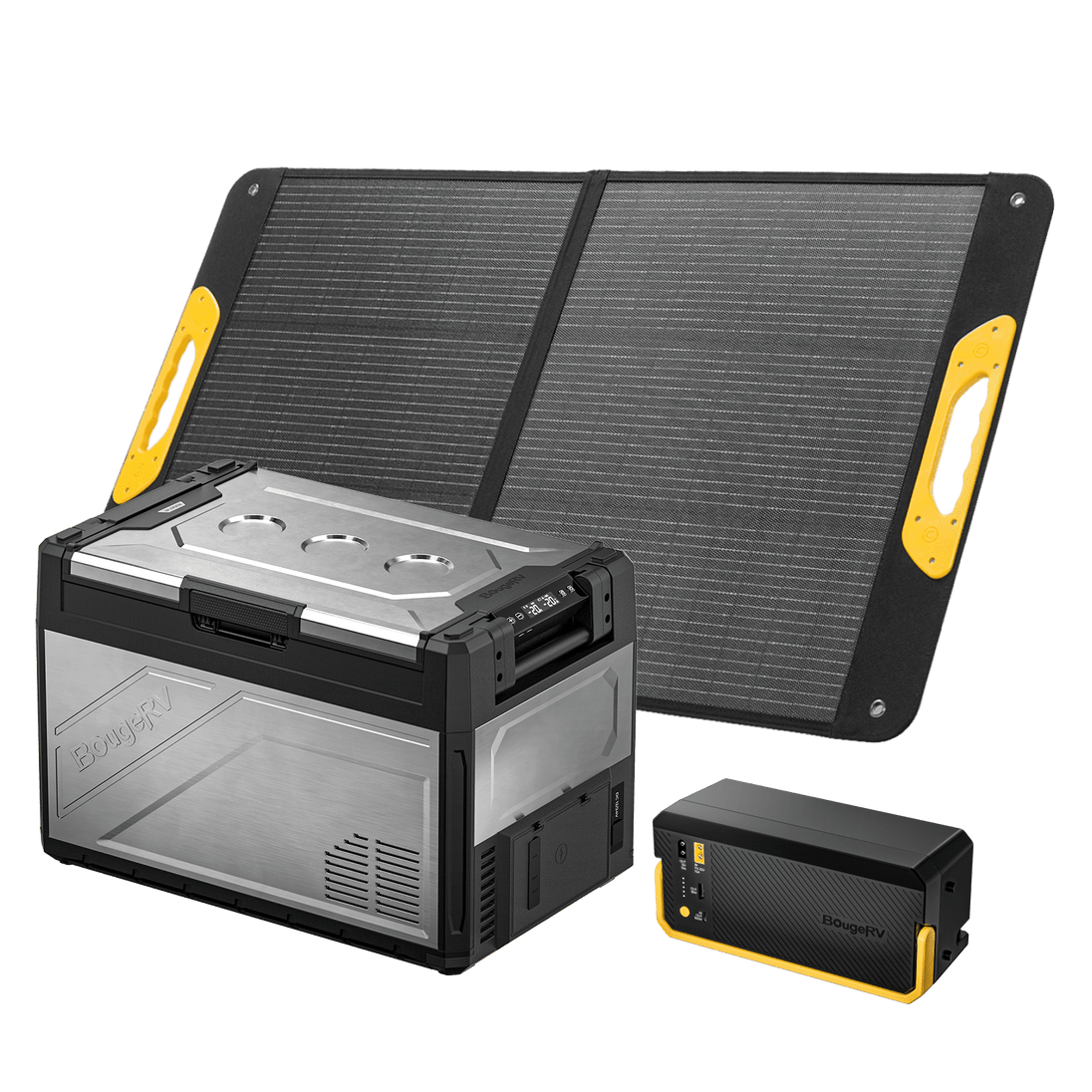 Product photo of BougeRV New Rocky V3.0 55QT Dual Zone 12V Car Fridge with 240Wh Battery